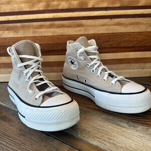 Converse Chuck Taylor High Top Sneaker Beige Grey Womens Size 5 Canvas Upper